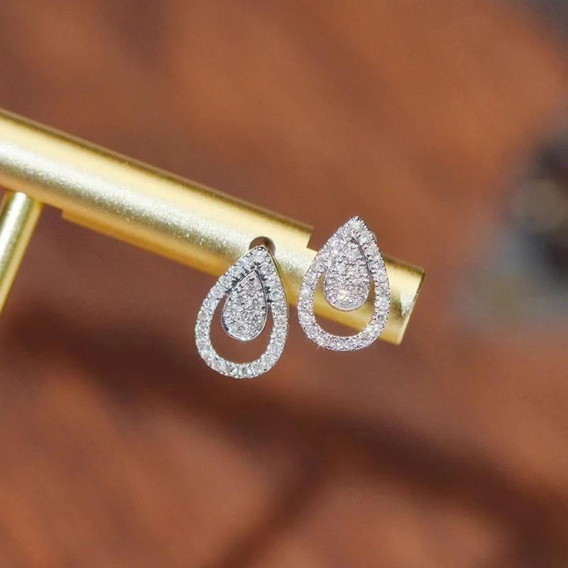 Huitan Fashionable Waterdrop Stud Earrings for Women Novel Hollow Design Piercing Accessories Charm Eternal Wedding Band
