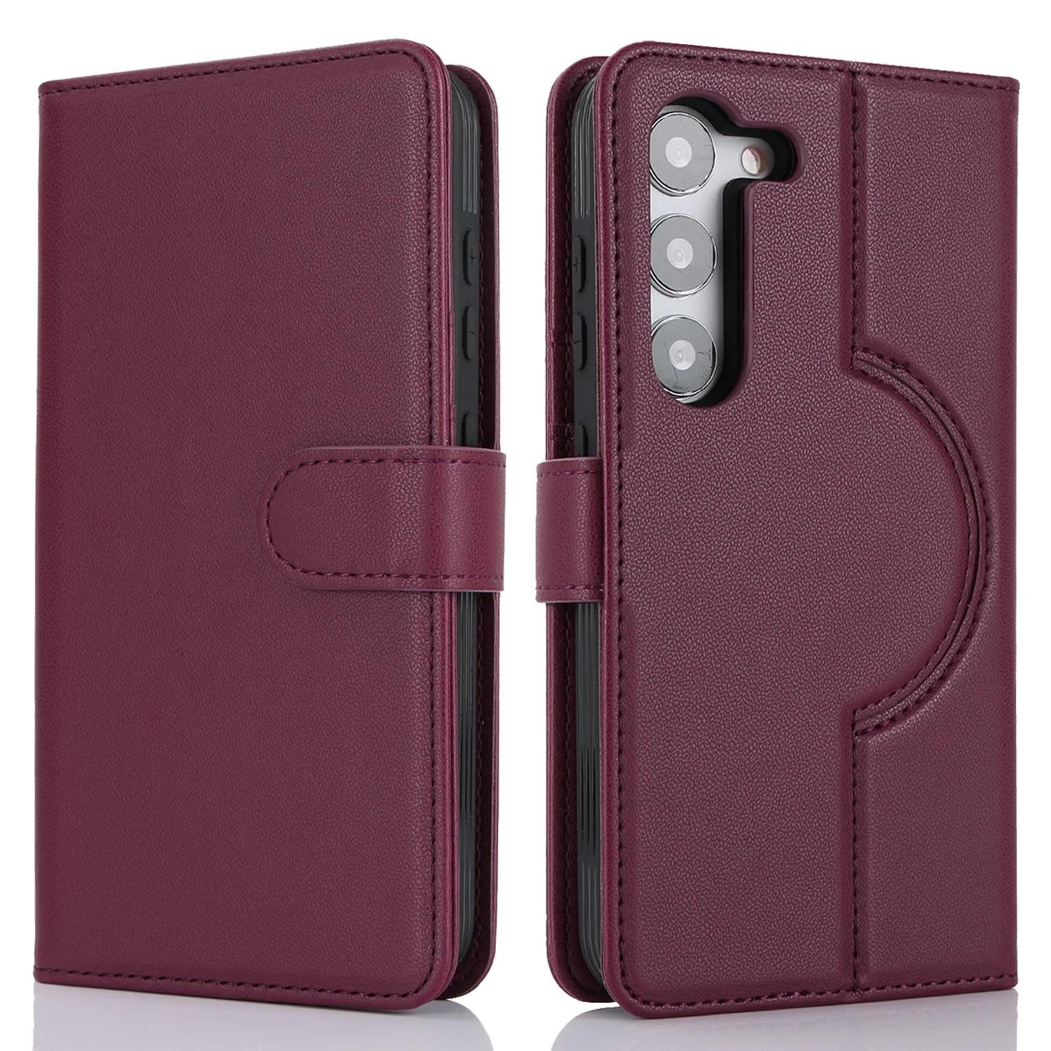 

Magnetic Charging Leather Phone Case for Samsung Galaxy S24 Ultra S23 Plus S22Ultra S25+ Split Wallet Card Holder Stand Cover S22Ultra бордовый