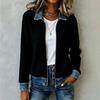 Women Multi-color Striped Chenille Zip Up Jacket Contrast Denim Collar Long Sleeve Casual Loose Sweater Cardigan