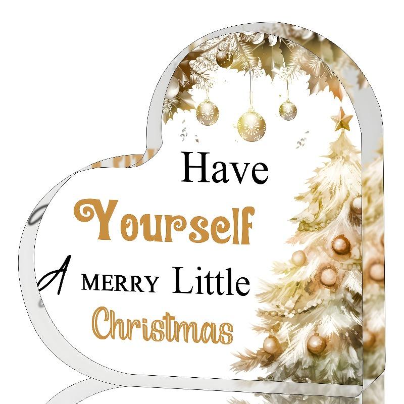 2D Flat  Have Yourself A Merry Little Christmas  Acrylic Christmas Tree Desktop Decoration, Golden Bow & Pine Branches, Suitable for wall decoration, 10*10CM