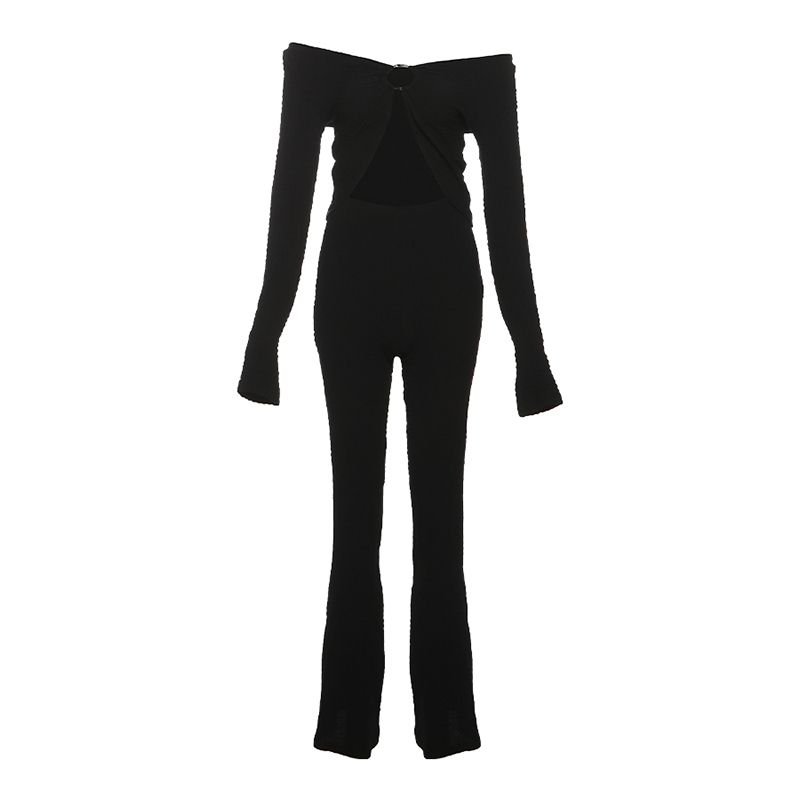 

# Sisjuly# Модная серия Smart Взрослая Леди как Женщина Кольцевой вырез Дизайн Футболка с длинными рукавами Ощущение кожи Брючный костюм Женский Летний Black S