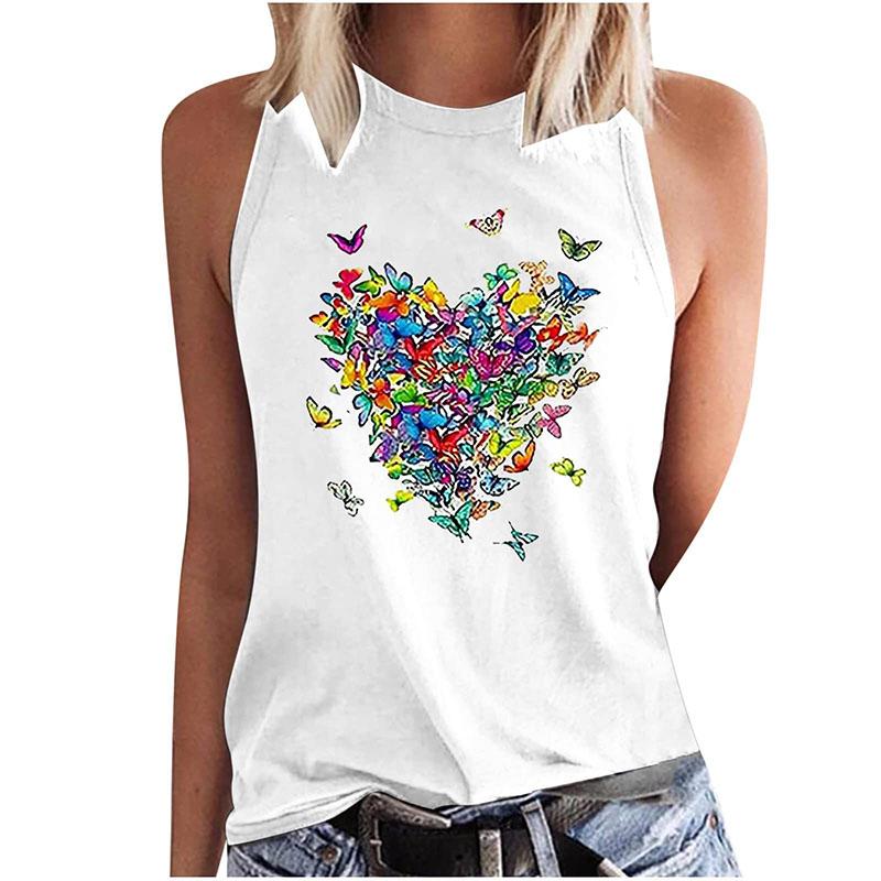 Women's Dragonfly and Dandelion Printed Sleeveless T-shirt, Y2K Street Clothing, Off Shoulder Tank Top, Sexy Sleeveless Girl's T-shirt