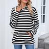 Damen Modischer Lässiger Gestreifter Kapuzenpullover mit Tasche Locker Langärmlig