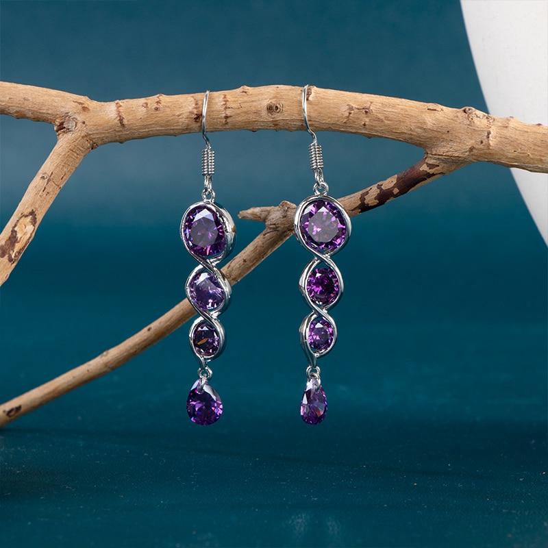 

Bella Box Эстетические свадебные серьги-капли для помолвки и вечеринки, разноцветные серьги с кубическим цирконом, изящные женские ювелирные изделия на юбилей фиолетовый