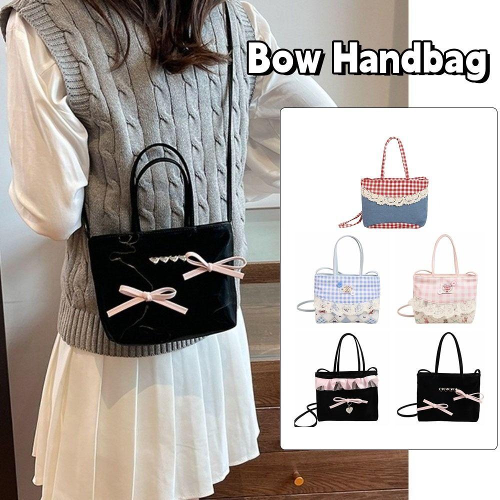 Square Bow Handbag Lace Sweet Crossbody Bag Rural Style Lattice Handbag  Gifts