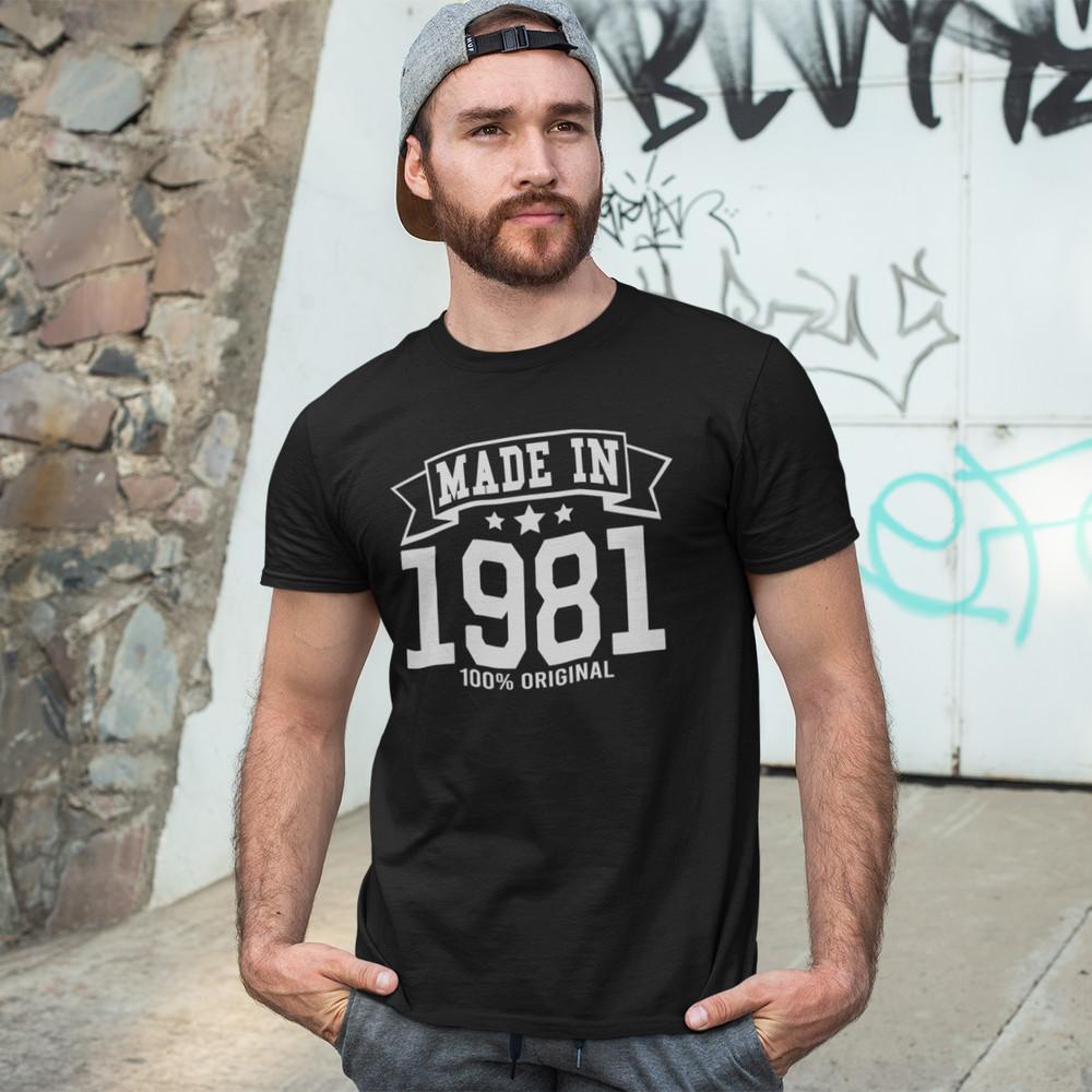 

MADE IN 1981 T-SHIRT - 80s birthday gift dad mom unisex mens year of birth date Unisex T-Shirt XXL