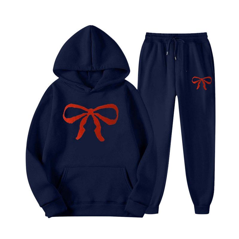Unisex Casual Hoodie and Sweatpants Set - Loose Fit, Bowknot Printed
