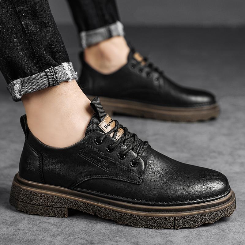 Casual Leather Shoes British Style Business Black Soft Sole Summer Breathable Shoes