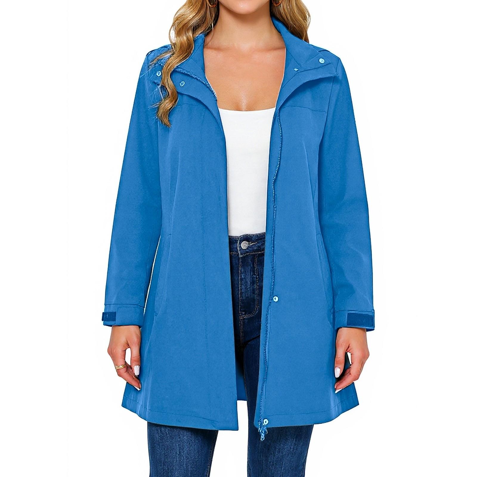 

Куртка женская водонепроницаемая ветровка легкая дождевая куртка с карманами упаковываемая дождевик для женщин с капюшоном XL синий