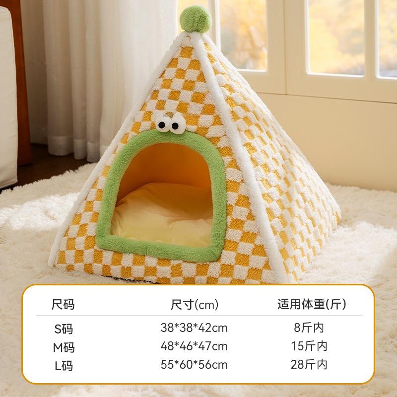 Christmas Pet House Foldable Winter Warm Cat Tent Closed Hooded Cat Bed Holiday Gift Plush Nest for Cats Dogs