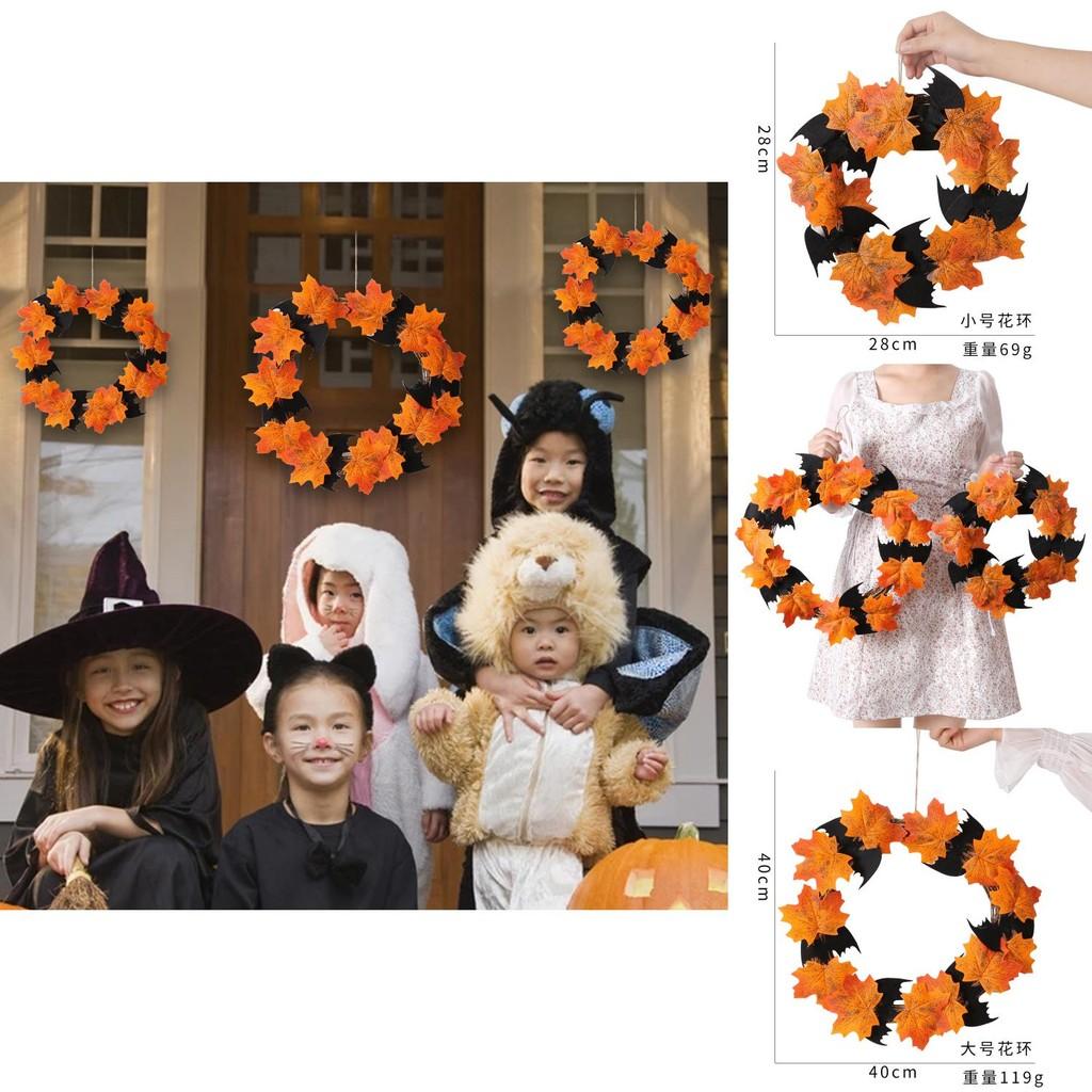 Faux Exquisite Maple Leaf Halloween Wreath With Decorative Bats Perfect For Holiday Decor Wall