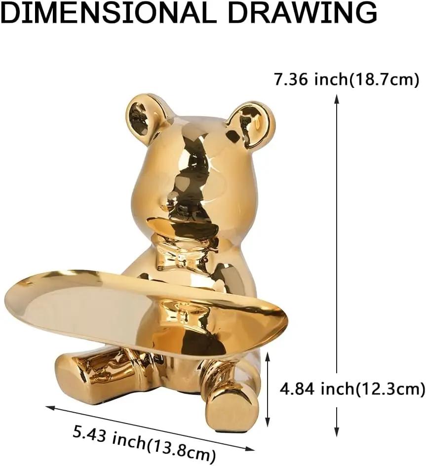 Aesthetic Bear Figure Car Key Holder Support Statues Plating Resin Violent Bear Sculpture Figurine Entrance Decoration Ornament