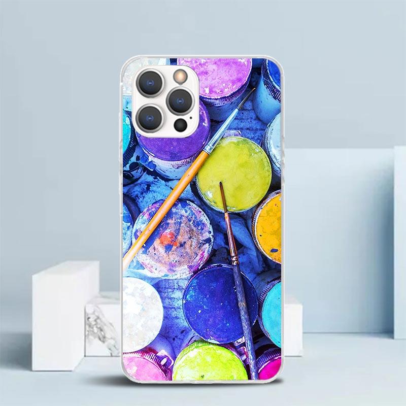 Aquarellfarben Set Farbpalette Malbox Weiche Hülle für iPhone 16 17 Air 15 14 Pro Max 16E Handyhülle 13 Mini 12 11 7 SE 8 Pri