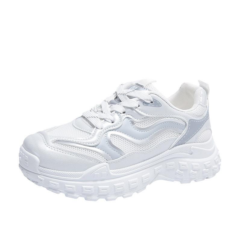 Frühling und Herbst Ultraleichte Dad-Schuhe Dicke Sohle Schnürung Mesh Farbpassend Erhöhte Sneaker Lässig