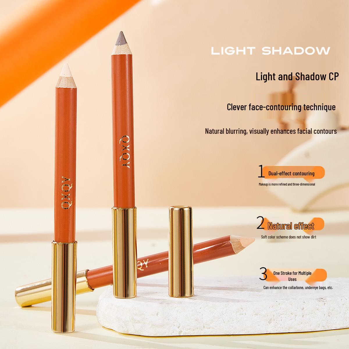 

QXQY 3D Dual-Head Contour & Highlight Stick for Nose & Shadow Correction - Long-Lasting Brightening. Bright Skin + Cement Gray