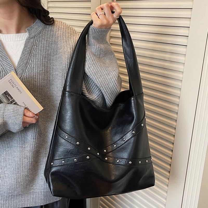 Women's Large Capacity PU Leather Solid Color Shoulder Bags 2025 Winter Retro Tote Bags Luxury Designer Trend Female Handbags