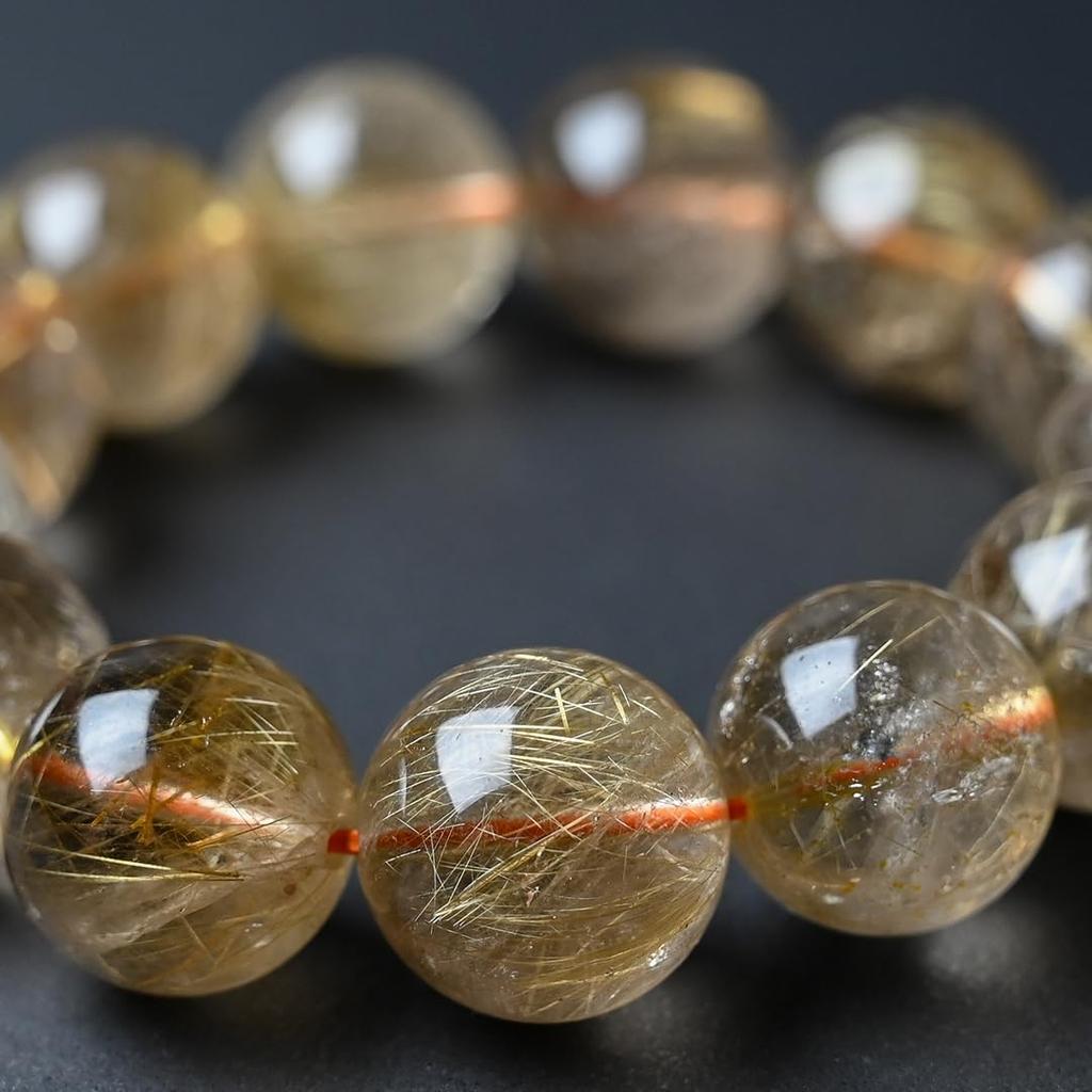 Jewelry Town Shosenkyo Rutilated Quartz 17mm 16cm Inner Power Stone for Good and Work [Eigado] Bracelet, Beads, Diameter, Fortune, Money,