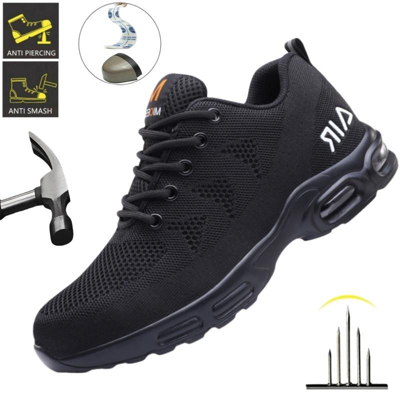 Black Mesh Men Safety Boots With Steel Toe Cap Anti-Smash Work Sneakers Safety Shoes Men Indestructible Work Footwear