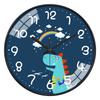 Kids Dinosaur Wall Clock Cute Cartoon Rainbow Design Easy To Read Round Quartz Clock for Boys Bedroom Nursery Classroom Decor