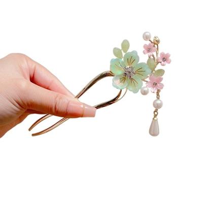 Vintage Floral Flowers Hair Stick Butterfly Tassel U Shaped Hair Stick Hairpin Hair Accessories Hanfu Hair Stick Bridal