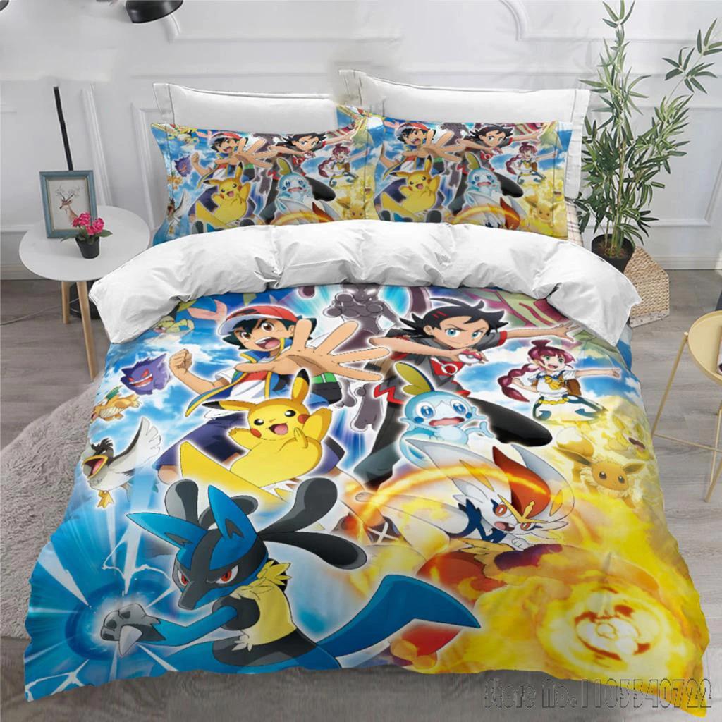 Anime Popular Pokemon Pillowcase Pikachu Bedding Set Baby Duvet Cover Sets Bedclothes Twin Single King Kids Adult Gift