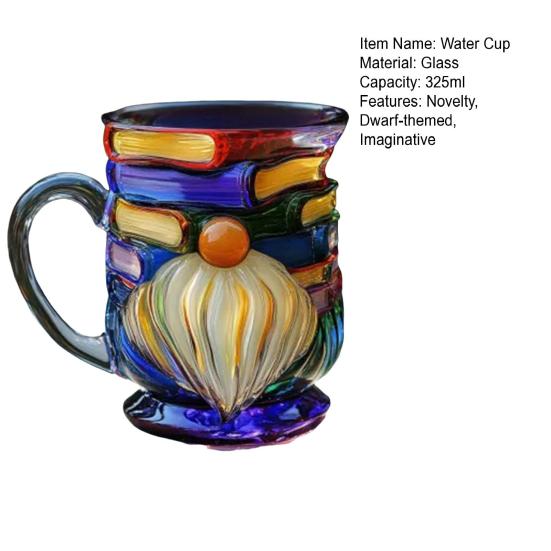 Painted Gnome Book Mug 325ml Fun Dwarf Cup Glass Water Cup