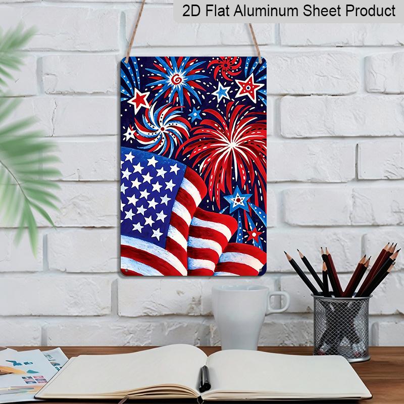 2D Flat 1pc 4th of July Fireworks Metal Sign 7.87x11.81inch - Aluminum Patriotic Independence Day Decor for Home, Yard, Patio - Durable USA Themed