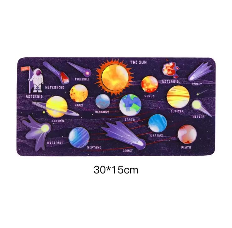 Children Wooden Space Planet Puzzles Montessori Toys Planet Matching Game Jigsaw Tray Universe Solar System Science Learning Toy