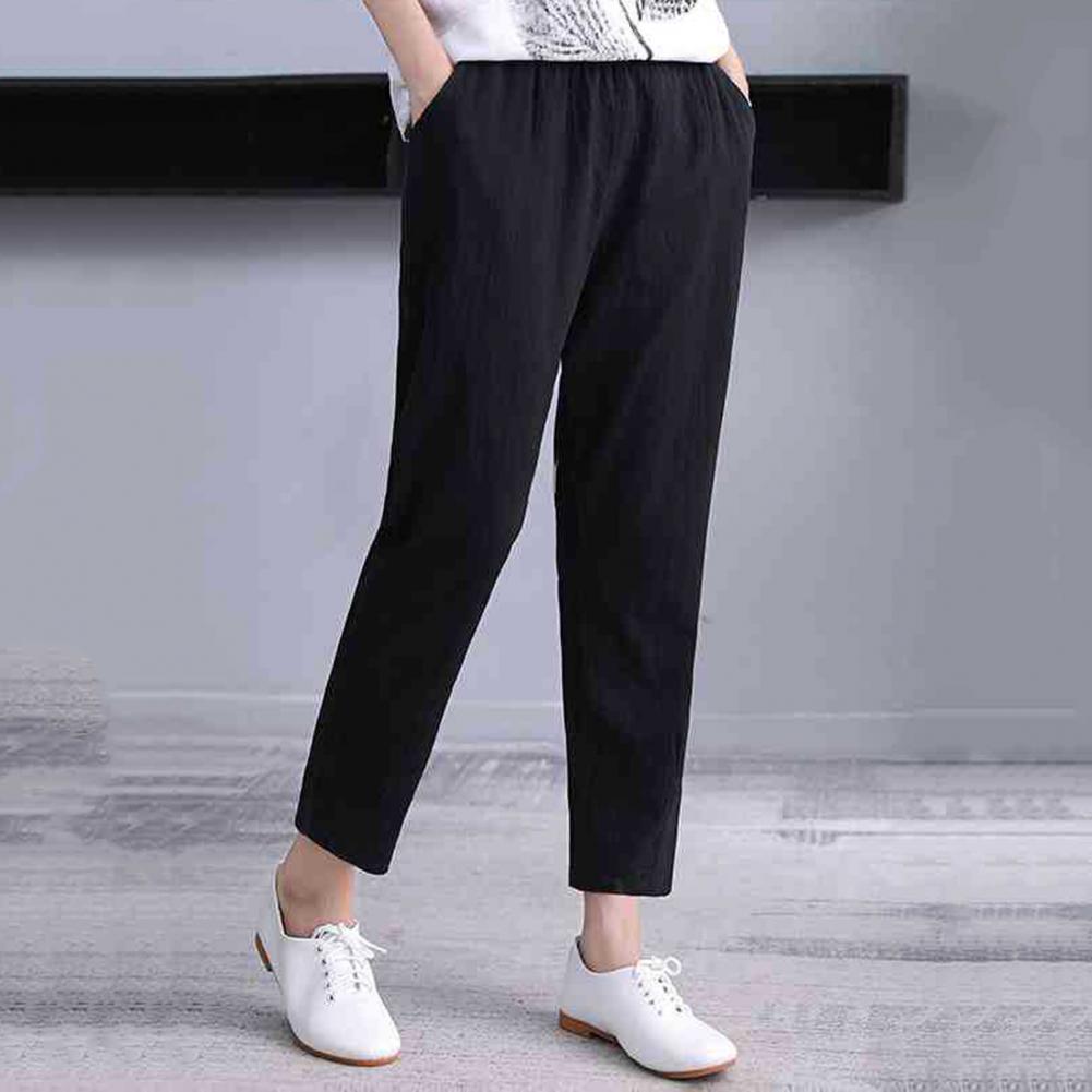 Women Harem Pants Wide Leg One Tone Long Pants with Pockets Elastic Waistband Relaxed Fit Fit Hiking Trousers