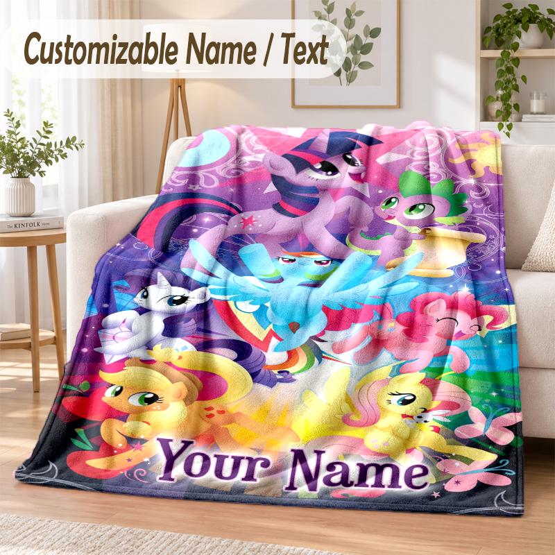 My Little Pony Custom Name Flannel Throw Blanket Soft Warm for Sofa Bed Indoor Home Use