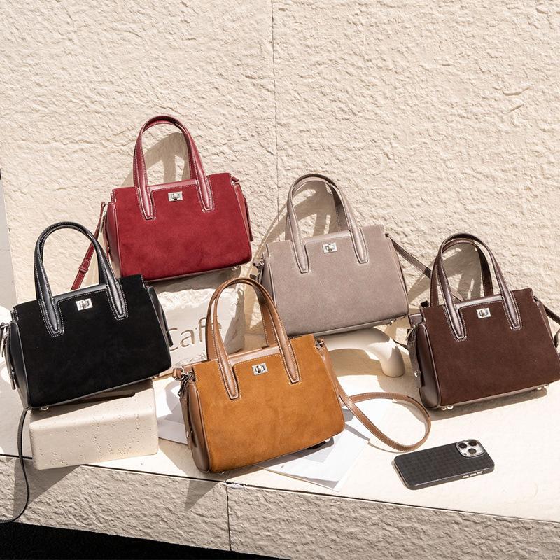 Echte Leder Damen Tasche Herbst Neu Vintage Matt Gespleißtes Rindsleder Kleine Quadratische Handtasche Boston Tragetasche