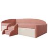 Upholstered Bed Sofa Bed, 90*190cm, Multifunctional Bed, with Steps and Guardrails, Skin-Friendly Velvet Fabric, without Mattress, Pink+Cream White