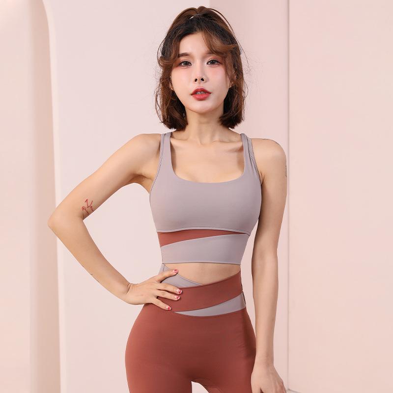 Women's Shockproof Push Up Breathable Longline Sports Bra Fashion Patchwork Running Yoga Vest