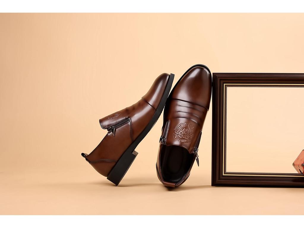 Lion Head 5010 Men's Embossed Martin Boots with Double-sided Zipper - Trendy European and American Style