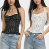 Lace Up Halter Ruffle Vest Top Slim Fit Women Camisole Comfortable Y2k Dot Crop Top  Female