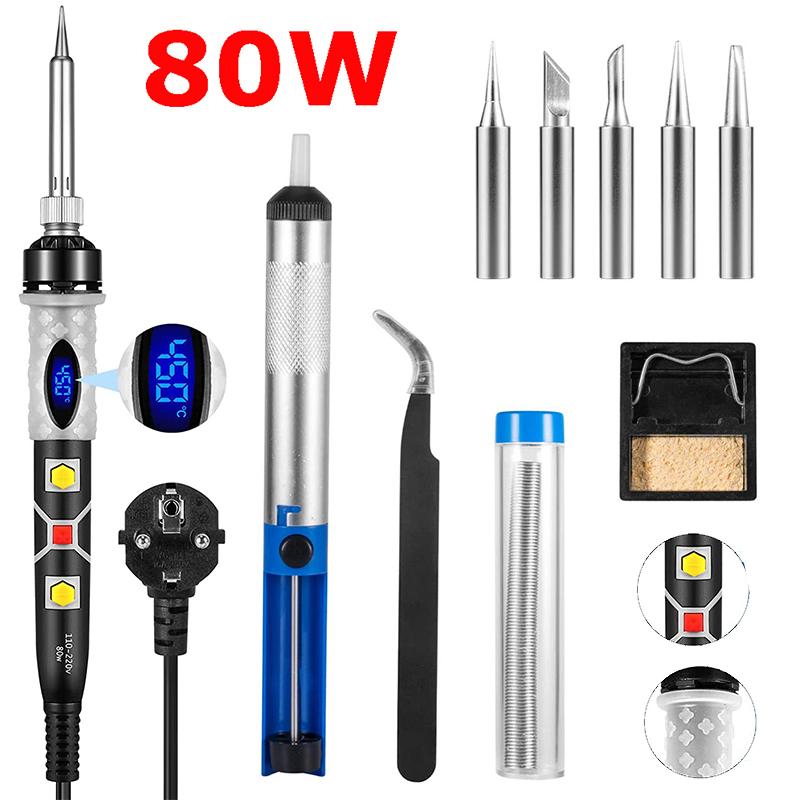 

Комплект паяльника 80 Вт, электронные сварочные утюги, инструмент, провод с регулируемой температурой 220V - EU Plug