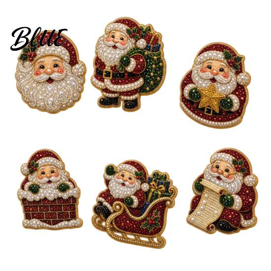 Faux Pearl Painting Magnet 6Pcs DIY Fridge Magnet Santa Snowman Stocking Tree Refrigerator Crafts Gingerbread Snowflake Handmade Rhinestone