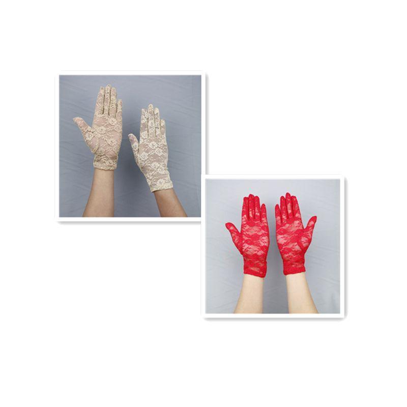 

Lace Gloves Women s Thin Breathable Sun Protection Elegance Mesh Photography Driving and Biking Outdoor UV Summer Finger New Skin color + red One size