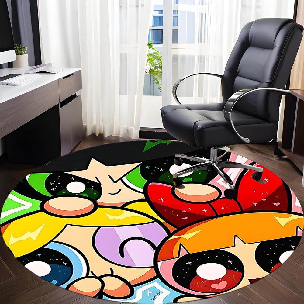 1 szt. Dywan Okrągły z Motywem Dziewczyn z Powerpuff Girls, do Biura, pod Krzesła Biurowe, do Sypialni, Salonu, Wystrój Domu, Dekoracja Pokoju, Dostępny w Różnych Rozmiarach