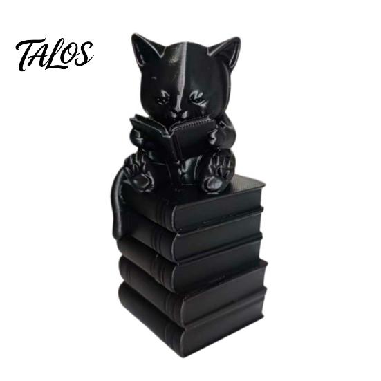 Decorative Ornament for Students 3D Printed Reading Cat Figurine, Desktop Animal Statue, Miniature Kitten Sitting on Minimalist Accessories