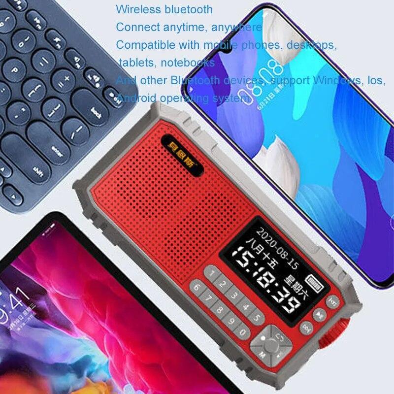 Multi-functional FM Radio Portable Bluetooth Speaker with LED Display Flashlight Support U Disk TF Card AUX Time Lyrics Display