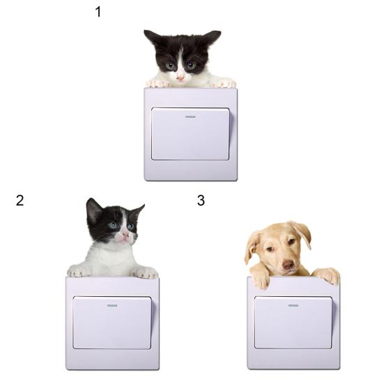 Cute Animals Wall Switch Dog Cat Removable Sticker Home Kids Room Decal Decor