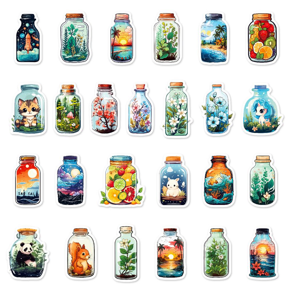 50PCS Calm Bottle Healing Stickers, Graffiti Journal & Luggage Decorative Stickers
