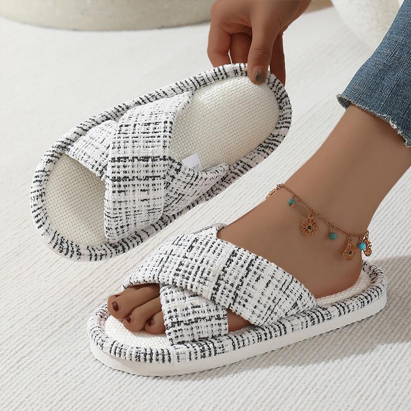 Breathable sweat-absorbing linen slippers women's home indoor silent non-slip Japanese four-season hospitality cotton and linen slippers men