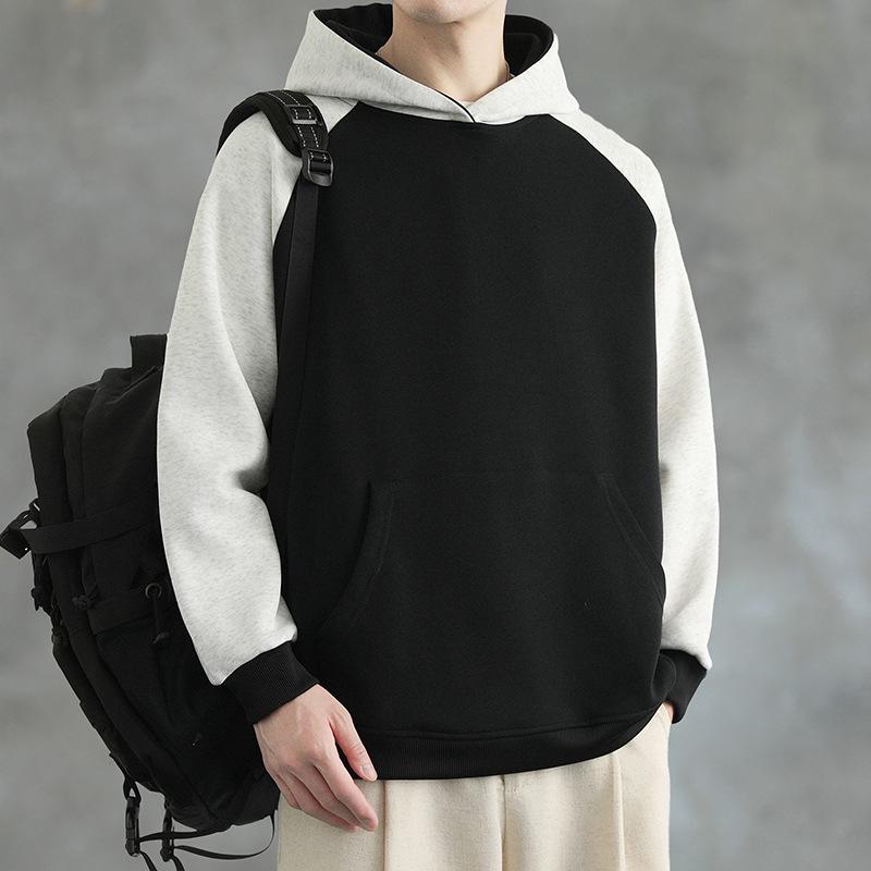 WASSUPNEST Men s Patchwork Hooded Sweatshirt - Autumn/Winter 2025 Trendy Pullover Hoodie XL