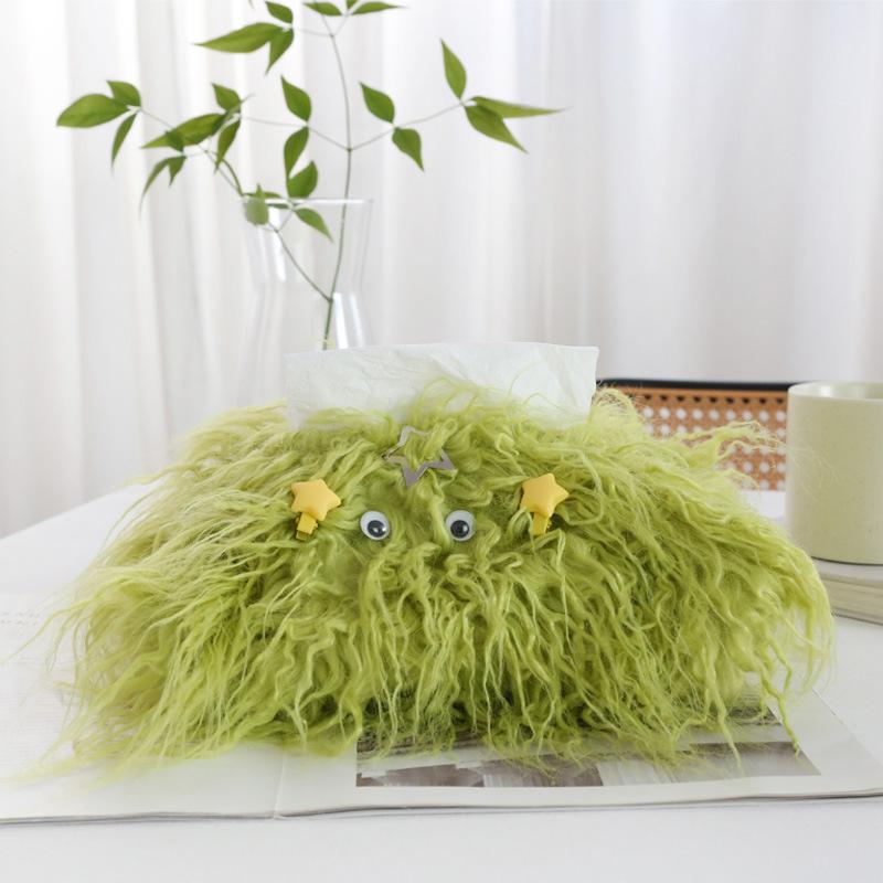 1Pc Polyester Fiber Plush Tissue Bag Table Napkin Boxes DIY with Little Hairpin Living Room Toilet Paper Cartoon Monster