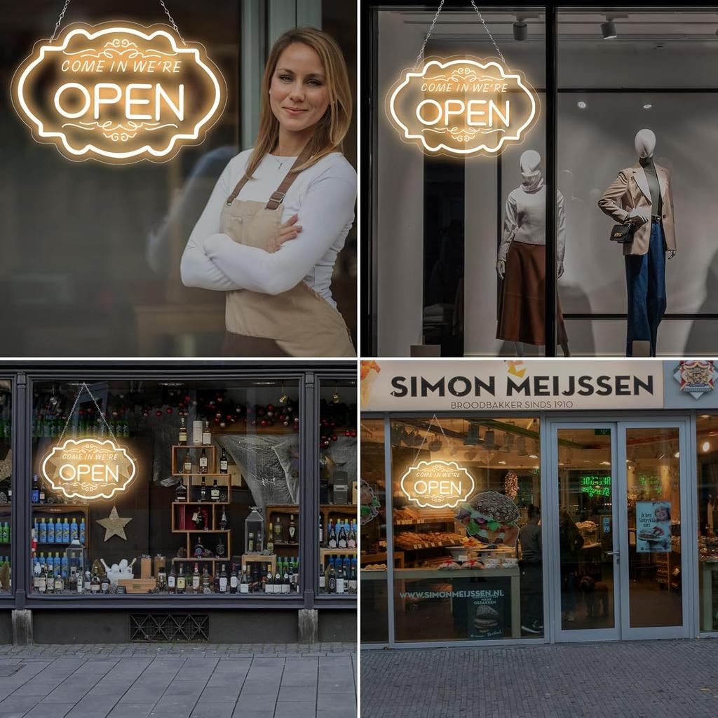 Open Signs for Business, Super Bright LED Neon Open Sign - 16.5"x 11" Electric Light-Up Sign with ON/OFF Switch, Suitable for Coffee Shops, Salons,