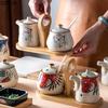 Creative Hand-painted Ceramic Seasoning Jar Set Soy Sauce Pot Kitchen Salt Sugar Pepper Storage Jar Home Condiment Spice Jar