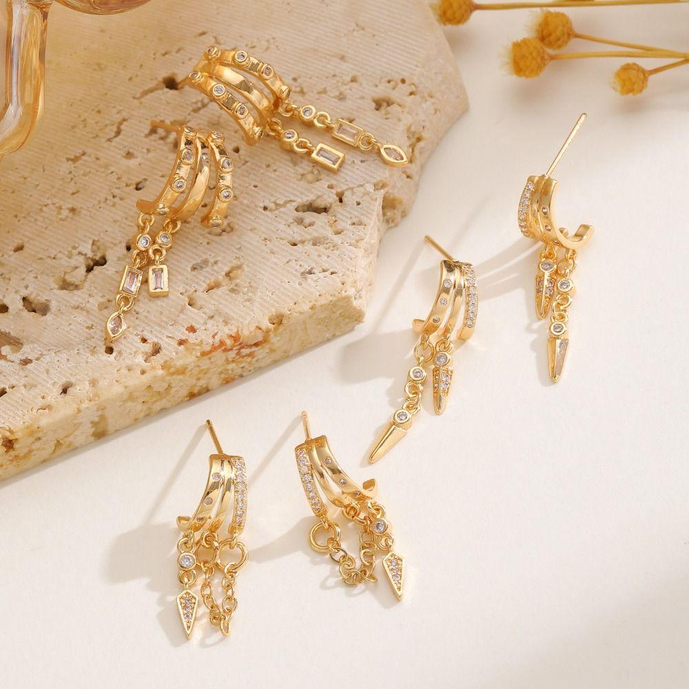 Micro-inlay Zircon Statement Chain Earring Sparkling CZ Dainty Drop Earrings  Women Jewelry