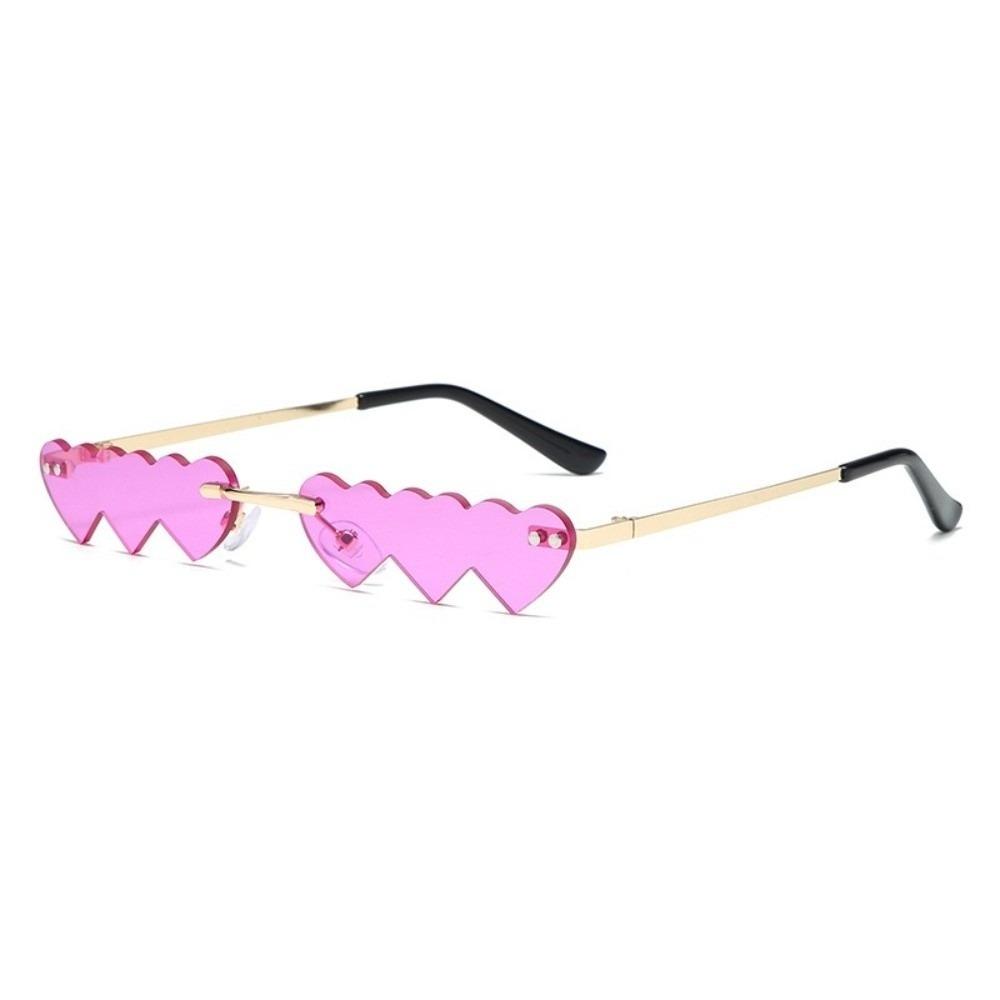 Trendy Love Heart Shaped Rimless Sunglasses UV400 Fancy Accessories Party Shades Eyewear Metal Frame Sun Glasses Women Men